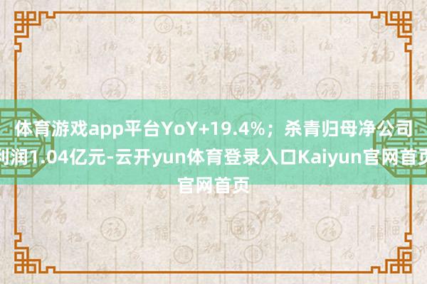 体育游戏app平台YoY+19.4%；杀青归母净公司利润1.04亿元-云开yun体育登录入口Kaiyun官网首页